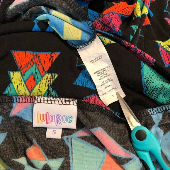 LuLaRoe Women’s Slinky Midi Skirt Hi Low Flare Geometric Black Size Small - Picture 4 of 7